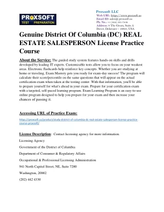 Genuine District Of Columbia (DC) REAL ESTATE SALESPERSON License Practice Cours