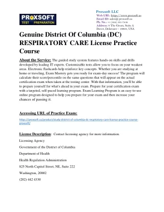 Genuine District Of Columbia (DC) RESPIRATORY CARE License Practice Course