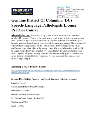 Genuine District Of Columbia (DC) Speech-Language Pathologists License Practice