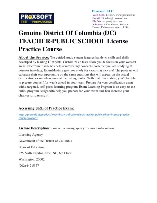 Genuine District Of Columbia (DC) TEACHER-PUBLIC SCHOOL License Practice Course