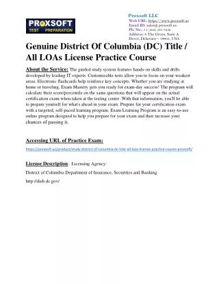 Genuine District Of Columbia (DC) Title / All LOAs License Practice Course