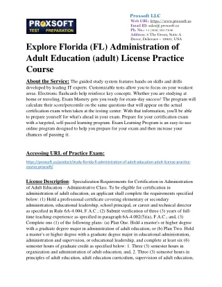 Explore Florida (FL) Administration of Adult Education (adult) License Practice