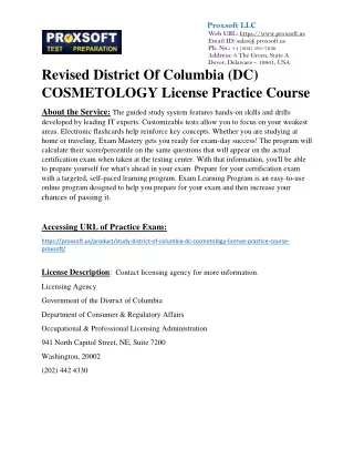 Revised District Of Columbia (DC) COSMETOLOGY License Practice Course