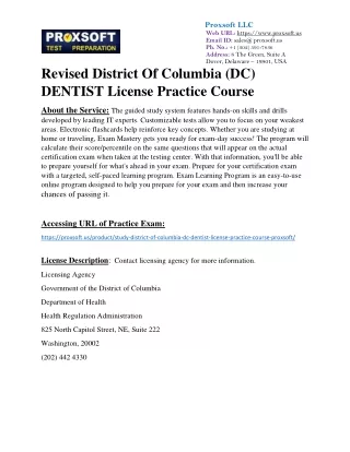 Revised District Of Columbia (DC) DENTIST License Practice Course