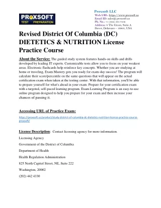 Revised District Of Columbia (DC) DIETETICS & NUTRITION License Practice Course