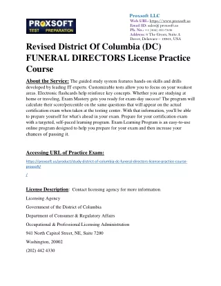 Revised District Of Columbia (DC) FUNERAL DIRECTORS License Practice Course