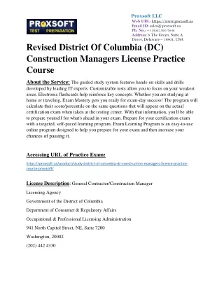 Revised District Of Columbia (DC) Construction Managers License Practice Course