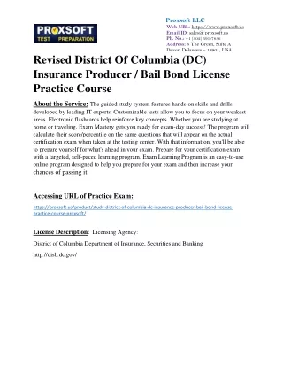 Revised District Of Columbia (DC) Insurance Producer / Bail Bond License Practic