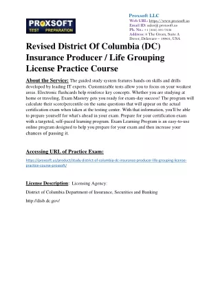 Revised District Of Columbia (DC) Insurance Producer / Life Grouping License Pra