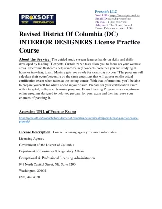 Revised District Of Columbia (DC) INTERIOR DESIGNERS License Practice Course