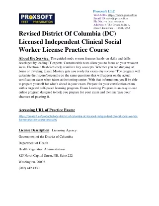 Revised District Of Columbia (DC) Licensed Independent Clinical Social Worker Li