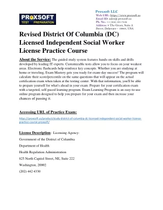 Revised District Of Columbia (DC) Licensed Independent Social Worker License Pra