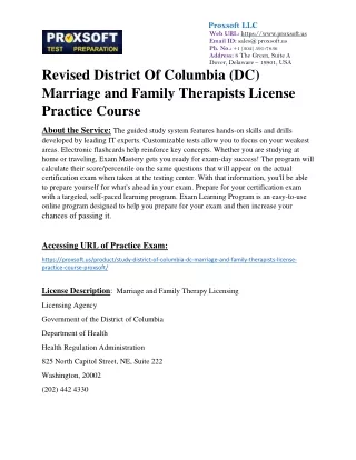 Revised District Of Columbia (DC) Marriage and Family Therapists License Practic