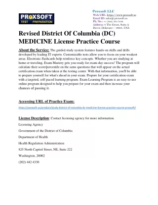 Revised District Of Columbia (DC) MEDICINE License Practice Course