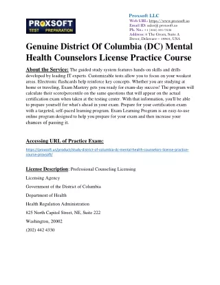 Genuine District Of Columbia (DC) Mental Health Counselors License Practice Cour