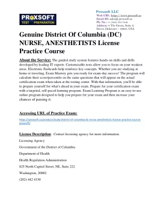 Genuine District Of Columbia (DC) NURSE, ANESTHETISTS License Practice Course