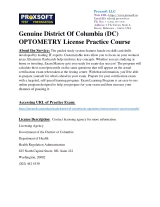 Genuine District Of Columbia (DC) OPTOMETRY License Practice Course