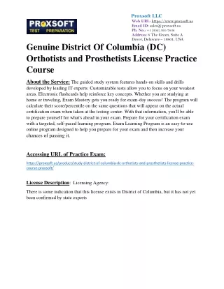 Genuine District Of Columbia (DC) Orthotists and Prosthetists License Practice C