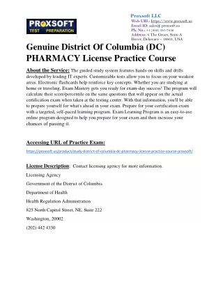 Genuine District Of Columbia (DC) PHARMACY License Practice Course