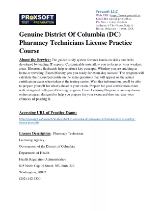 Genuine District Of Columbia (DC) Pharmacy Technicians License Practice Course