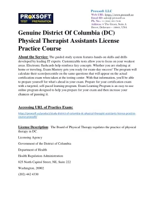 Genuine District Of Columbia (DC) Physical Therapist Assistants License Practice