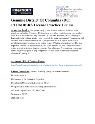 Genuine District Of Columbia (DC) PLUMBERS License Practice Course