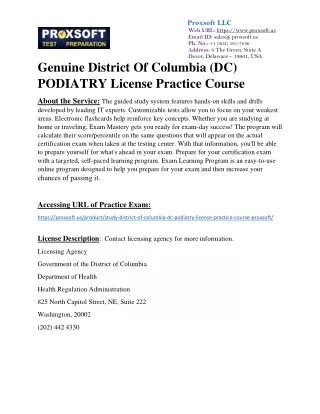 Genuine District Of Columbia (DC) PODIATRY License Practice Course