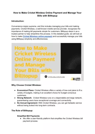 How to Make Cricket Wireless Online Payment and Manage Your Bills with Billtopup