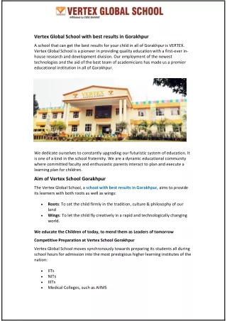 Vertex Global School with best results in Gorakhpur