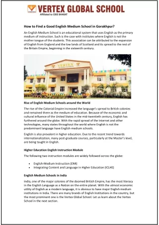 How to Find a Good English Medium School in Gorakhpur?