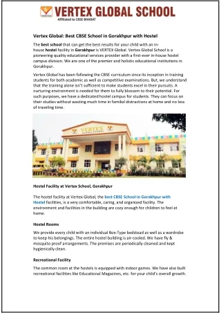 Vertex Global: Best CBSE School in Gorakhpur with Hostel