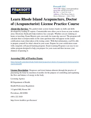 Learn Rhode Island Acupuncture, Doctor of (Acupuncturist) License Practice Cours