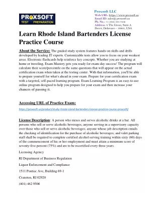 Learn Rhode Island Bartenders License Practice Course