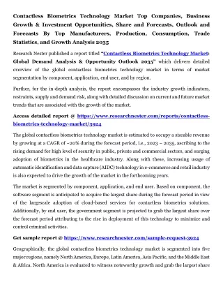 Contactless Biometrics Technology Market Trade Statistics 2035