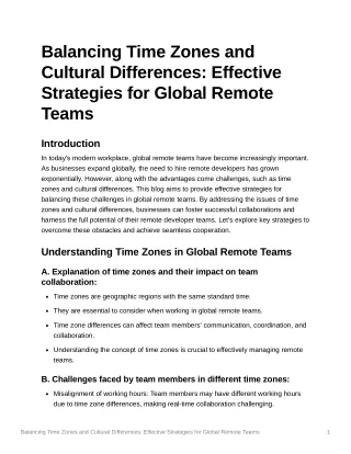 Balancing Time Zones and Cultural Differences: Effective Strategies for Global R