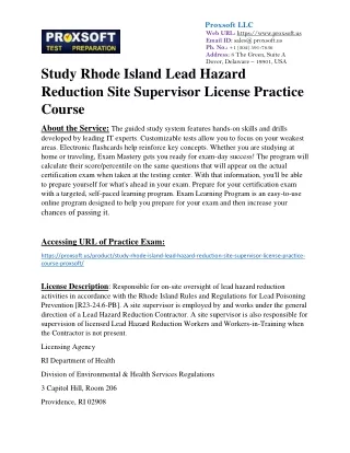 Study Rhode Island Lead Hazard Reduction Site Supervisor License Practice Course