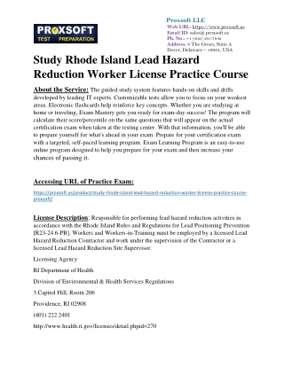 Study Rhode Island Lead Hazard Reduction Worker License Practice Course