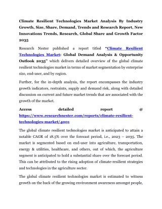 Climate Resilient Technologies Market Global Share and Growth 2035