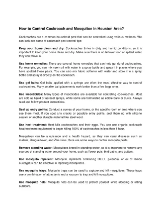 How to Control Cockroach and Mosquitoe in Houston Area - cycreekpest