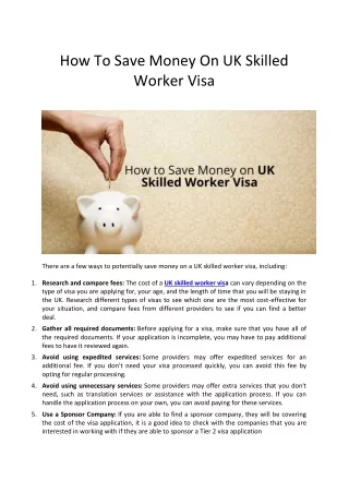 How To Save Money On UK Skilled Worker Visa