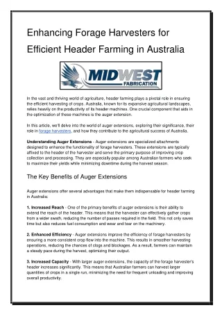Enhancing Forage Harvesters for Efficient Header Farming in Australia