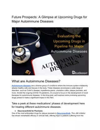 Evaluating the Upcoming Drugs in Pipeline for Major Autoimmune Diseases