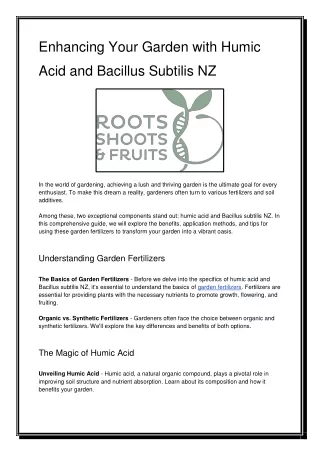 Enhancing Your Garden with Humic Acid and Bacillus Subtilis NZ