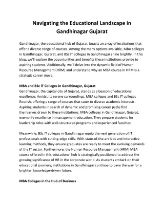 Navigating the Educational Landscape in Gandhinagar Gujarat