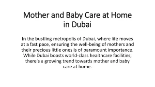 Mother and Baby Care at Home in Dubai