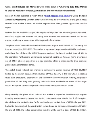 Direct Reduced Iron Market Outlook 2023-2035