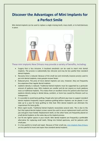 Discover the Advantages of Mini Implants for a Perfect Smile
