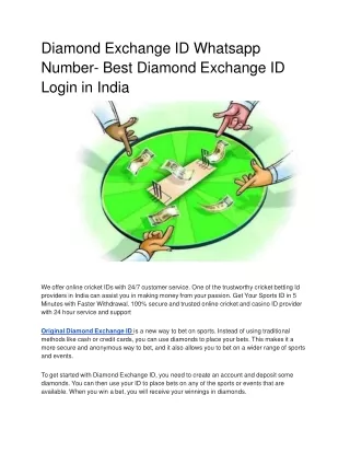 Diamond Exchange ID Whatsapp Number- Best Diamond Exchange ID Login in India