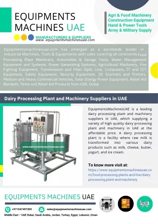 Dairy Processing Plant and Machinery Suppliers in UAE