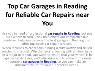 Top Car Garages in Reading for Reliable Car Repairs near You